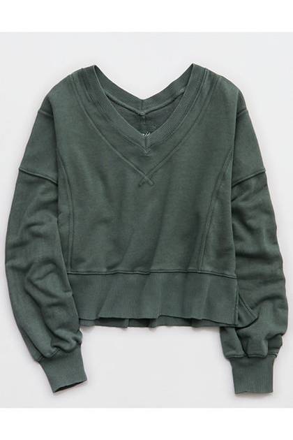 Aerie Go-To V Neck Sweatshirt Royal Palm