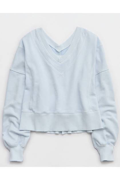 Aerie Go-To V Neck Sweatshirt Misty Sky