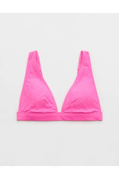 Aerie Banded Plunge Smocked Bikini Top Pink Punch