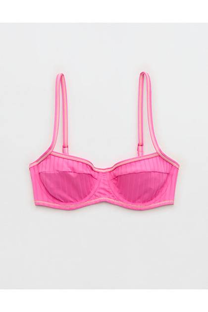 Aerie Ribbed Unlined Underwire Bikini Top Pink Punch