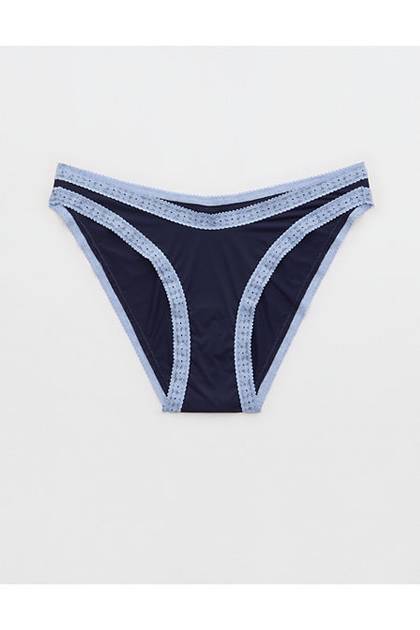 SMOOTHEZ Microfiber Lace Bikini Underwear Navy