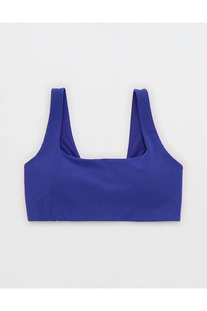 OFFLINE By Aerie Real Me XTRA Ribbed Classic Sports Bra Deep Cobalt