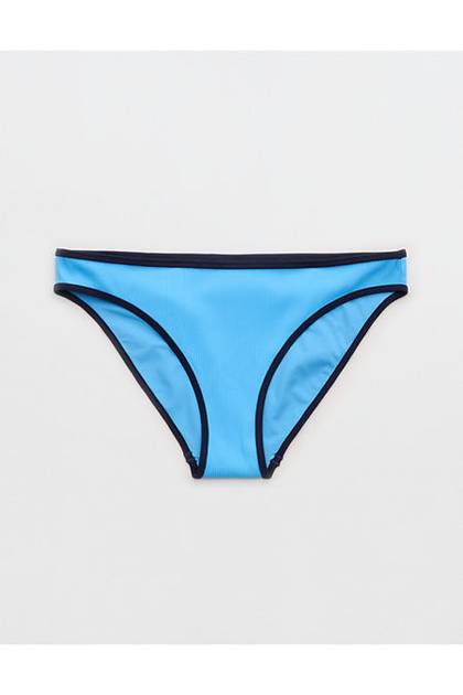Aerie Full Coverage Ribbed Classic Bikini Bottom Blue Plunge