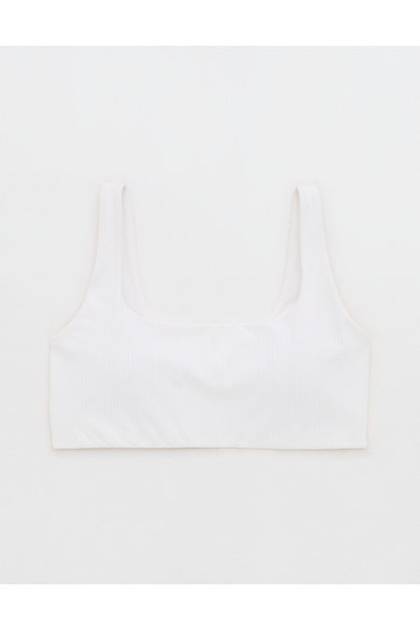 OFFLINE By Aerie Real Me XTRA Ribbed Classic Sports Bra White