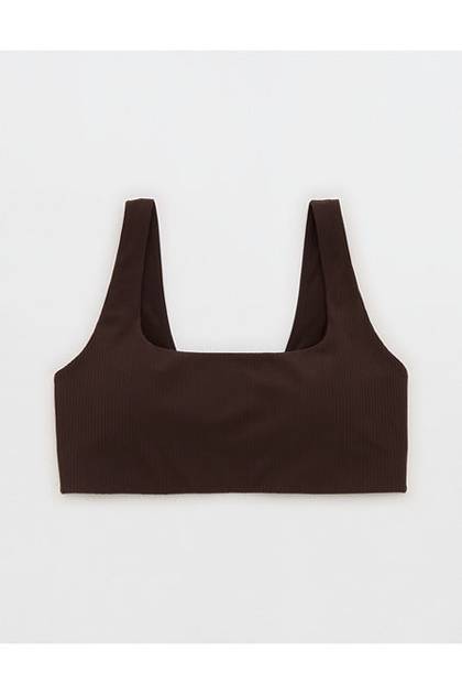 OFFLINE By Aerie Real Me XTRA Ribbed Classic Sports Bra Deep Earth