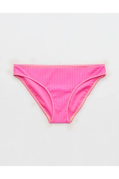 Aerie Ribbed Full Coverage Classic Bikini Bottom Pink Punch