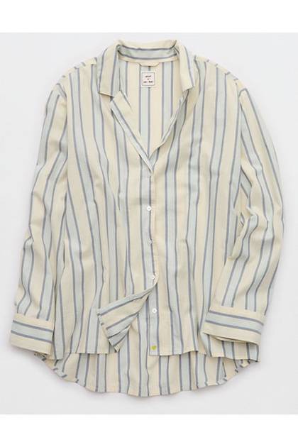 Aerie x Emily + Meritt Cotton Club Stripe Long Sleeve Top Blue Heaven