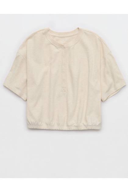 OFFLINE By Aerie Pique Henley Short Sleeve T-Shirt Heather Frost