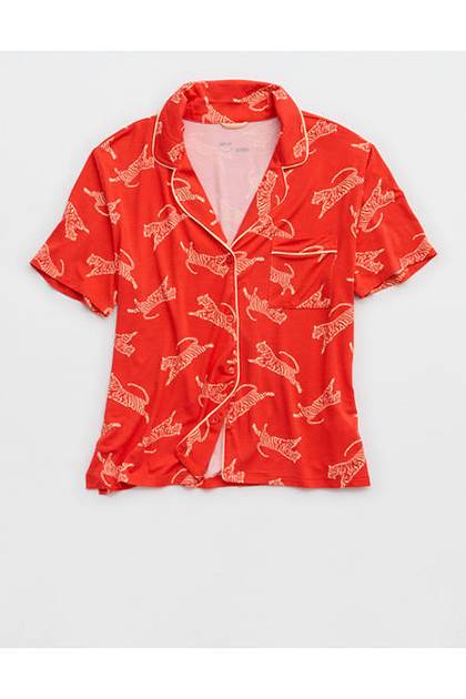 Aerie Real Soft® Short Sleeve Pajama Shirt Orange Flare