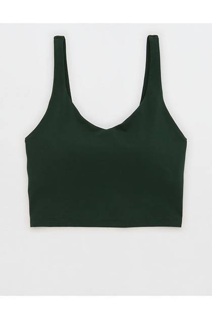 OFFLINE By Aerie Real Me Low Key Longline Sports Bra Mystical Green