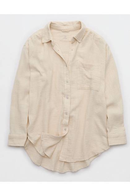 Aerie Day-Off Cover Up Shirt Cake Batter