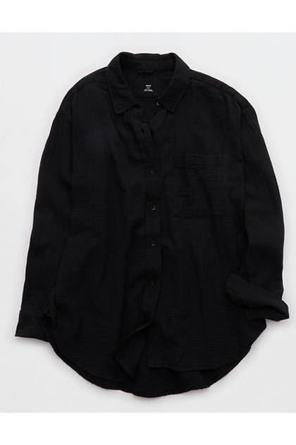 Aerie Day-Off Cover Up Shirt True Black