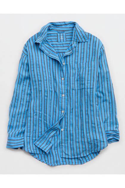 Aerie Day-Off Cover Up Shirt Blue Vinyl