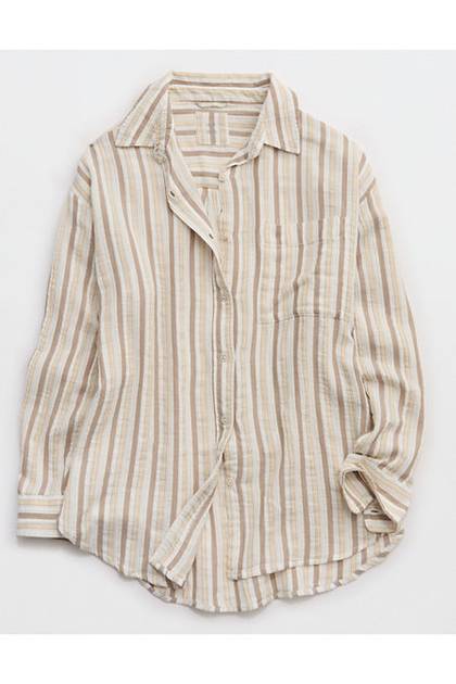 Aerie Day-Off Cover Up Shirt Beige