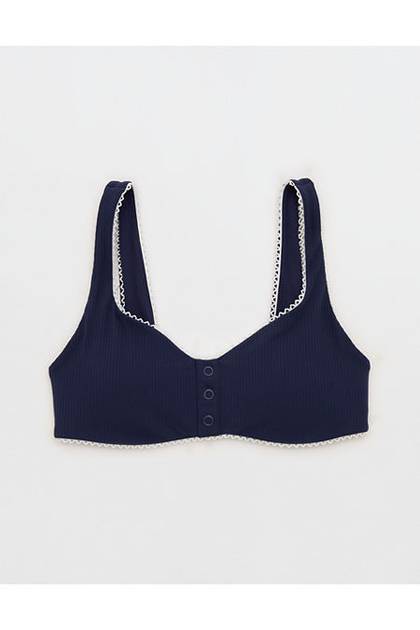 OFFLINE By Aerie Real Me XTRA Rib Picot Sports Bra Royal Navy