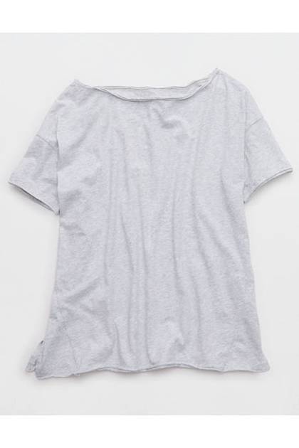 Aerie Off The Shoulder Oversized Boyfriend T-Shirt Light Heather Gray