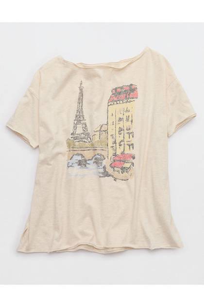 Aerie Off The Shoulder Oversized Boyfriend T-Shirt Heather Frost