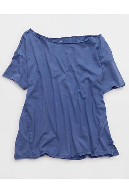 Aerie Off The Shoulder Oversized Boyfriend T-Shirt Marbled Blue