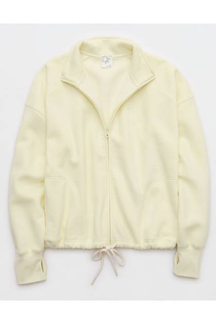 OFFLINE By Aerie Cloud Fleece Seamed Full Zip Green Beam