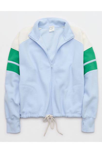 OFFLINE By Aerie Cloud Fleece Seamed Full Zip Eyelet Blue