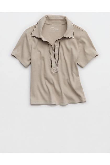 Aerie Cropped Polo T-Shirt Stone Harbor