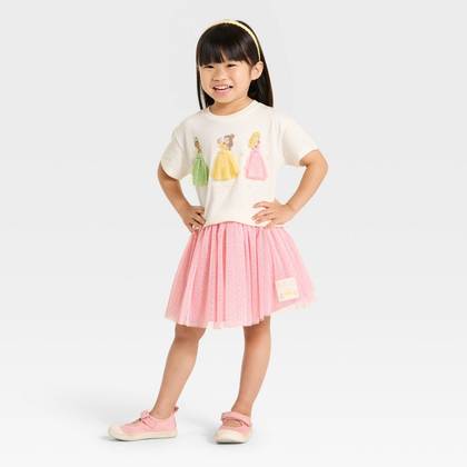 Toddler Girls' 2pc Disney Princess T-Shirt & Skirt Set - Pink 5T
