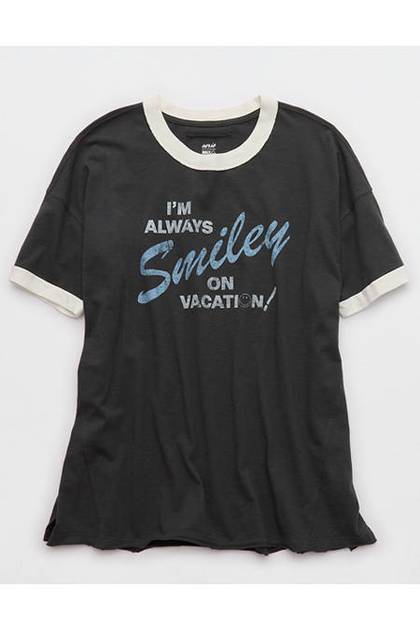 Aerie | Smiley® Oversized Crew Boyfriend T-Shirt Smoked Gray