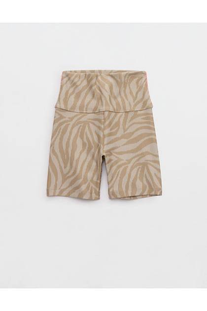 OFFLINE By Aerie Stripe Rib High Waisted 5" Bike Short Toasted Almond