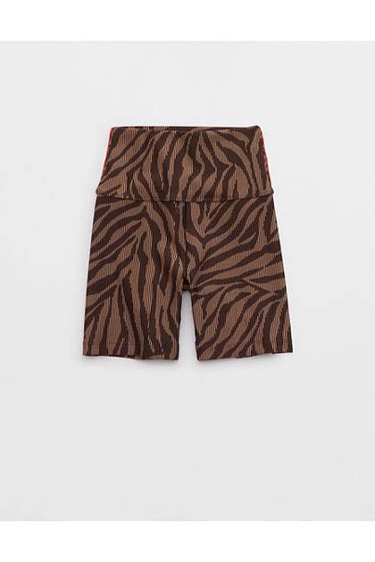 OFFLINE By Aerie Stripe Rib High Waisted 5" Bike Short Deep Earth