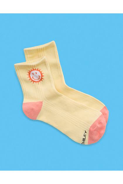 Aerie | Smiley® Ribbed Cotton Quarter Socks Green Sheen