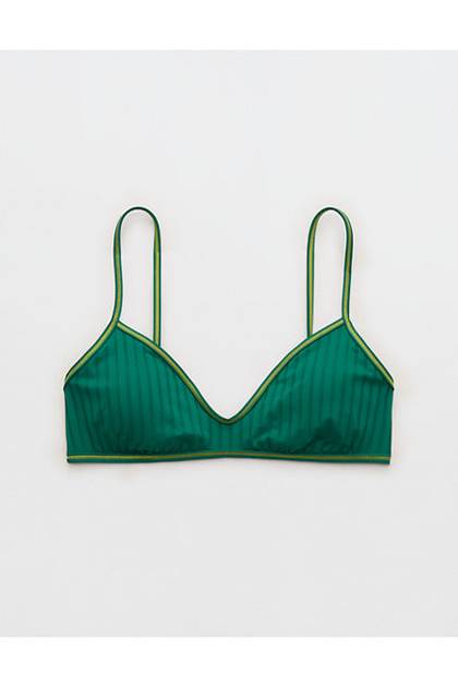 Aerie Skinny Strap Voop Ribbed Bikini Top Deep Forest
