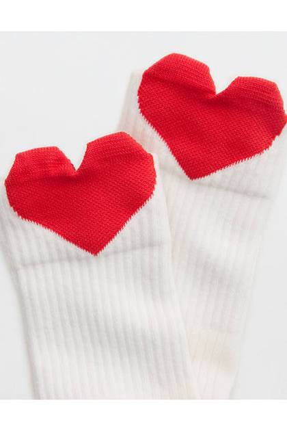Aerie Ribbed Cotton Crew Socks Bright Red
