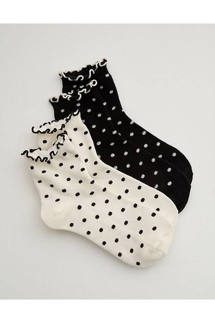 Aerie Lettuce Edge Quarter Sock 2-Pack Soft Muslin