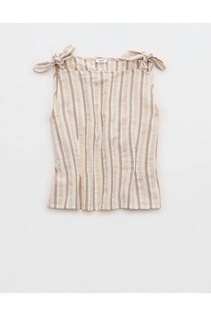 Aerie Day-Off Shoulder Tie Top Beige
