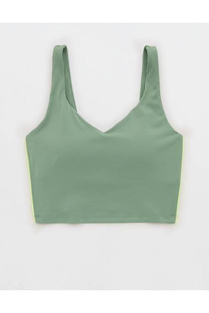 OFFLINE By Aerie Real Me Track Low Key Longline Sports Bra Hiker Olive
