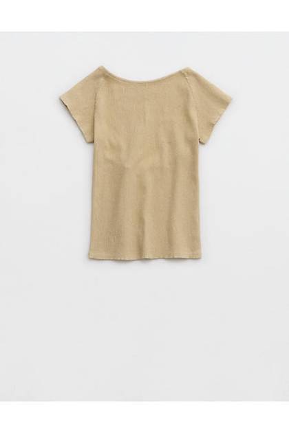 Aerie Ribbed Open Back T-Shirt Empire Cream