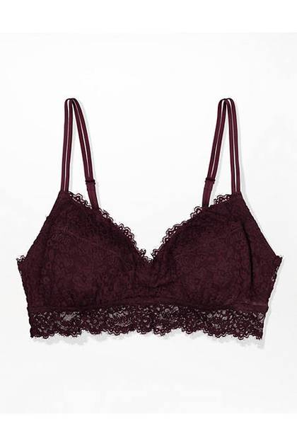 Aerie Lace Padded Push Up Bralette Deep Plum
