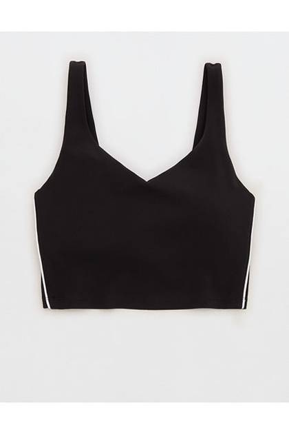 OFFLINE By Aerie Real Me Track Low Key Longline Sports Bra True Black