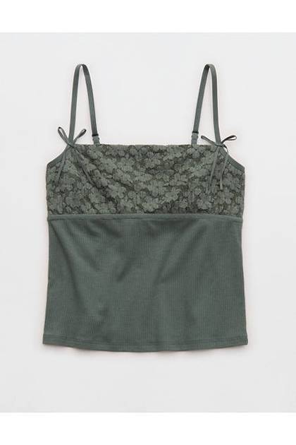 Superchill Cotton Rib Festival Lace Tank Top Royal Palm