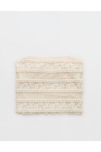 Show Off Festival Lace Ruffle Tank Top Natural