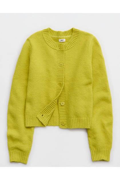 Aerie x Emily + Meritt Shrunken Cardigan Lime Slush