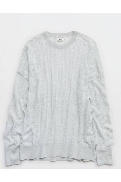 Aerie x Emily + Meritt Pointelle Sweater Light Heather Gray