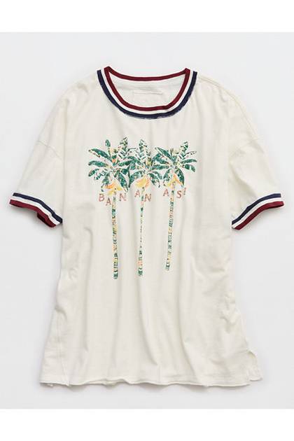 Aerie Oversized Crew Boyfriend T-Shirt Soft Wheat