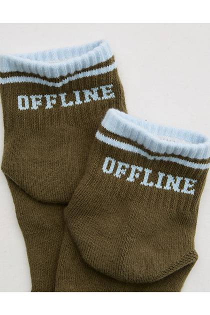 OFFLINE By Aerie Short Crew Socks Olive Fun
