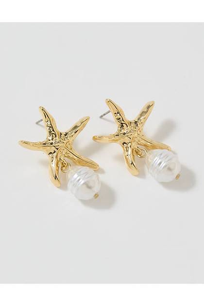 Aerie Starfish Pearl Earrings Gold