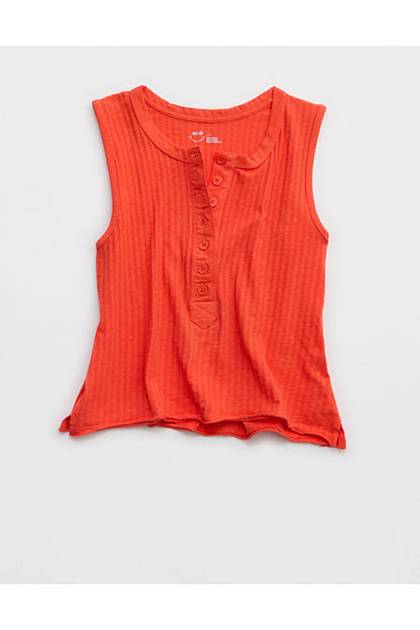 Aerie Shadow Stripe Henley Tank Top Orange Flare