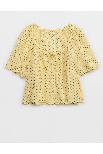 Aerie Woven Button Blouse Citron