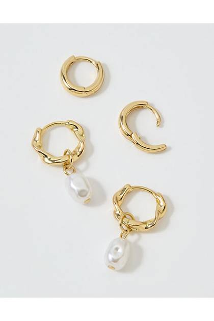 Aerie Twist Pearl Hoop Earrings 2-Pack Gold