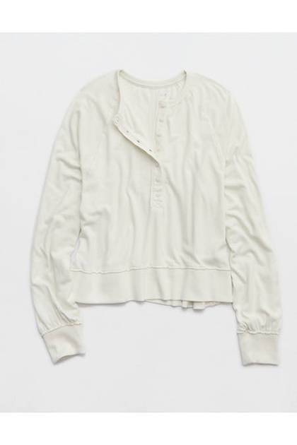 Aerie Happy Snit Henley T-Shirt Soft Muslin