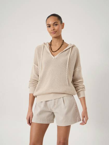 Leni Open Stitch Cotton V Neck Hoodie